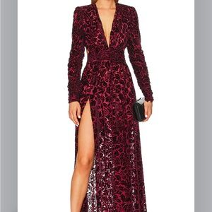 Bronx and Banco Deep Red Floral Lace Gown